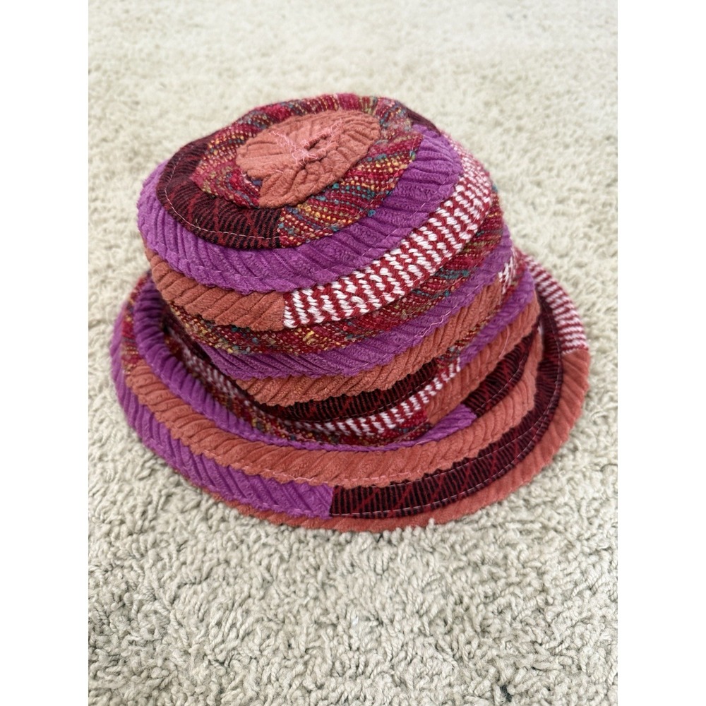 Colorful Women's Bucket Hat Tweed Corduroy Boho Artsy Funky Patchwork Striped